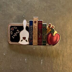Charming Educational Brooch with Books and Apple